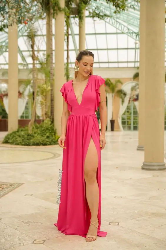 Hot pink dress with nude shoes