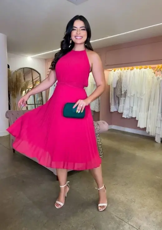 Hot pink dress with white shoes