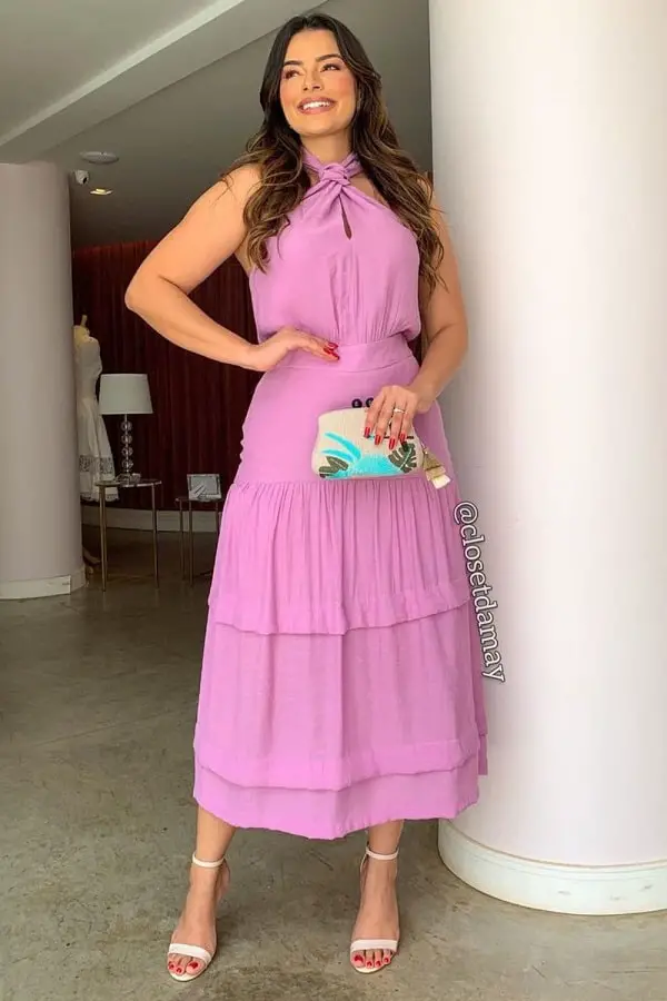 Lilac dress with white shoes