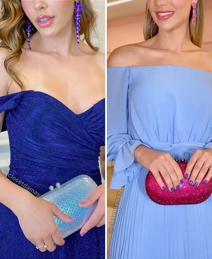 Blue dress with purple nail polish