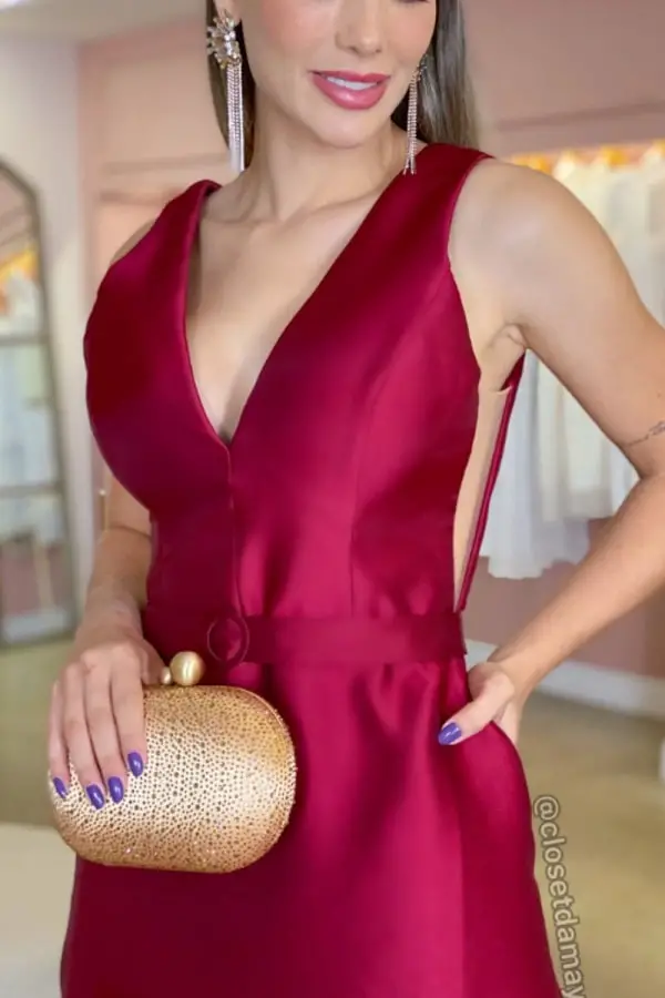 Burgundy dress with purple nail polish