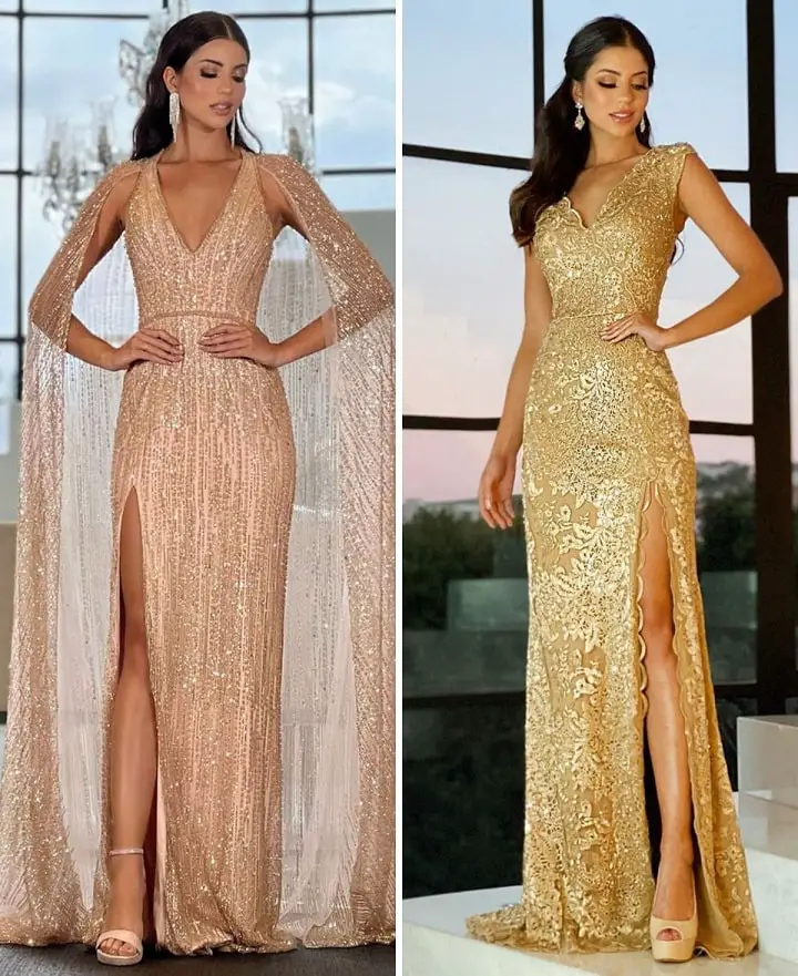 Gold dress with nude shoes