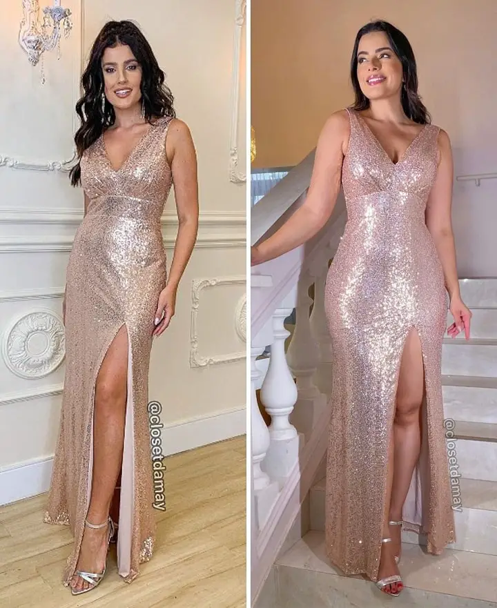 Gold dress with silver shoes