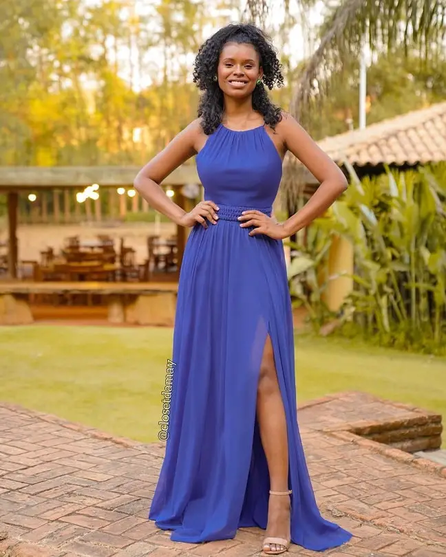 Royal blue dress with nude shoes