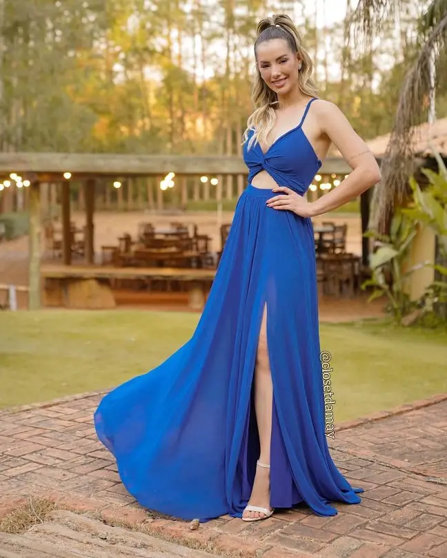 Royal blue dress with white shoes