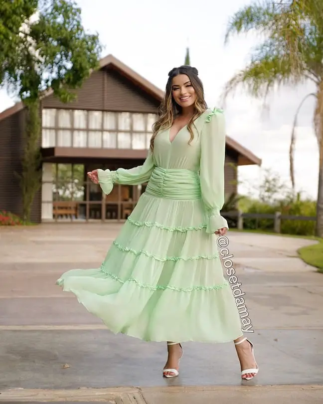 Mint green dress with white shoes
