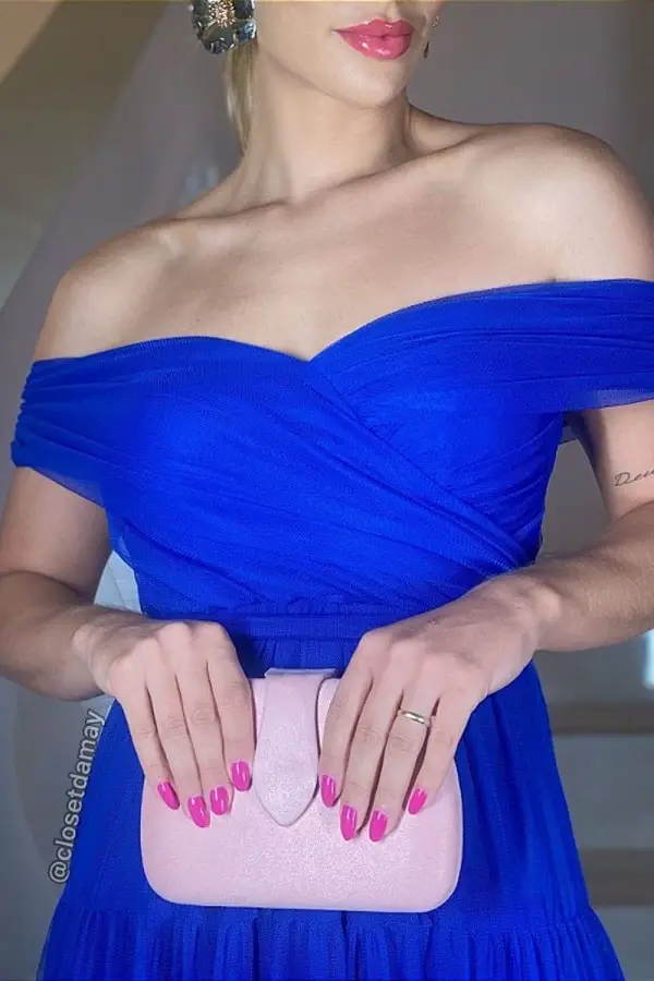 Royal blue dress with hot pink nails