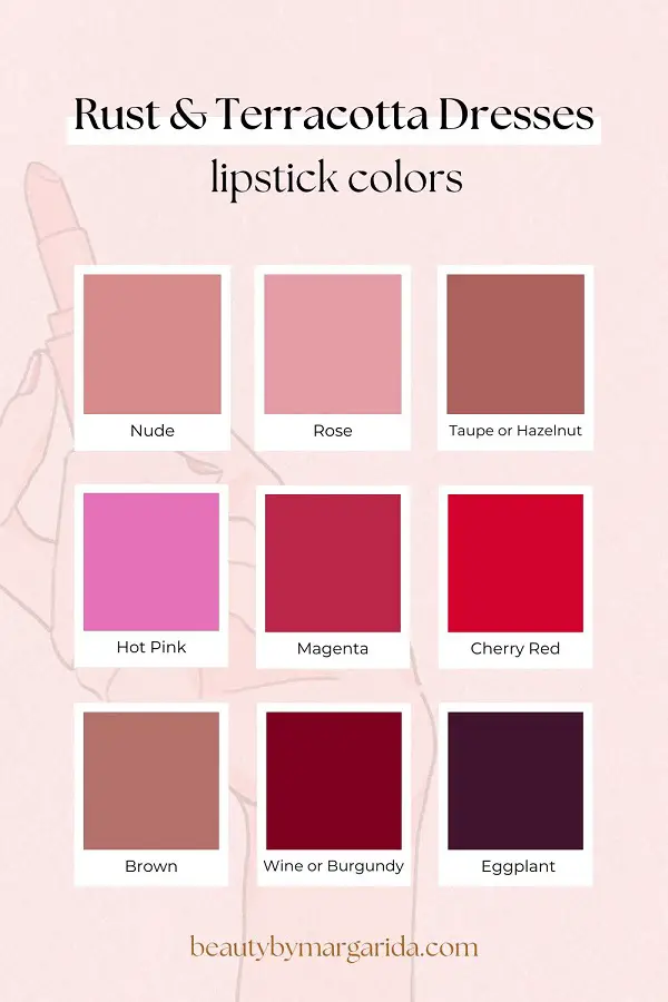 Lipstick colors for rust and terracotta dresses