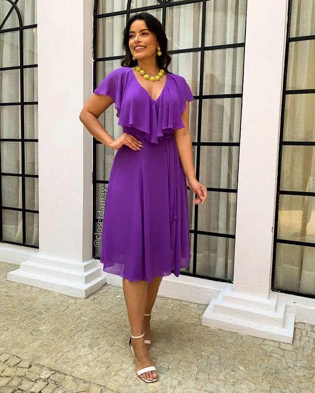 Purple dress with white shoes