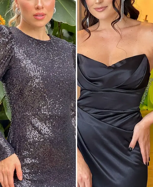 Black dress with silver earrings