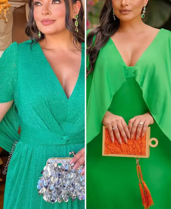 Green dress with green earrings