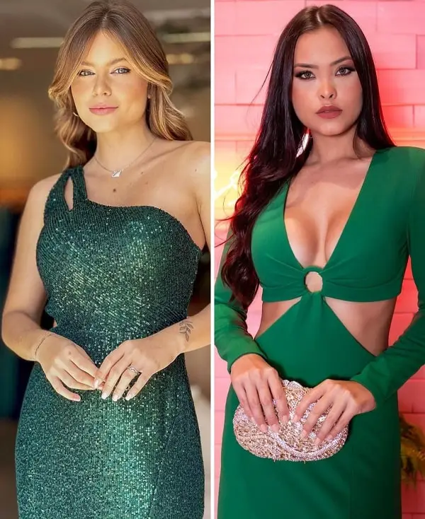 Green dress with nude nails