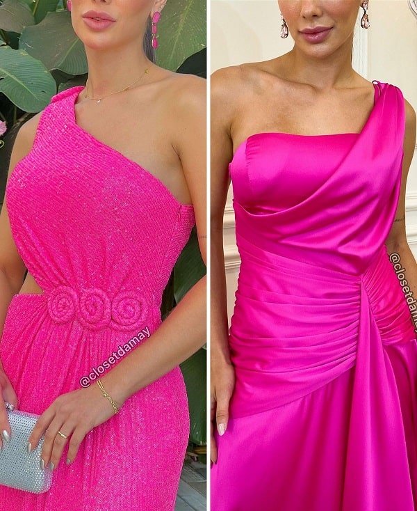 Hot pink dress with pink accessories